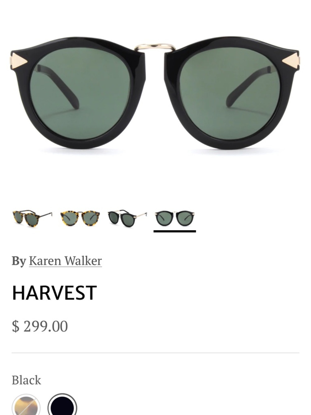 Karen Walker Black Sunglasses with Green Lenses